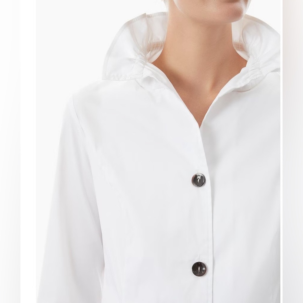 Ming Wang
Stretch Cotton Poplin Ruffle Stand Collar Button Front Top NWT - Picture 3 of 6